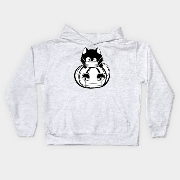 Black cat and pumpkin in face mask Kids Hoodie by AnnArtshock